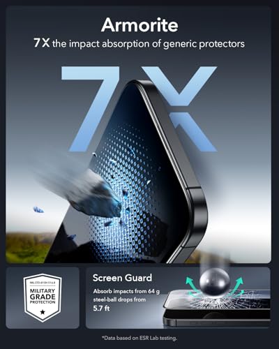 ESR 3 Pack for iPhone 17/iPhone 16 Pro Screen Protector, Armorite | 7X Impact Absorption, 9H+ Tempered Glass, Easy One-Pull Installation, Full-Coverage Protection, UltraFit Tray, Bubble-Free - size: iPhone 17/16 Pro 6.3 inch
