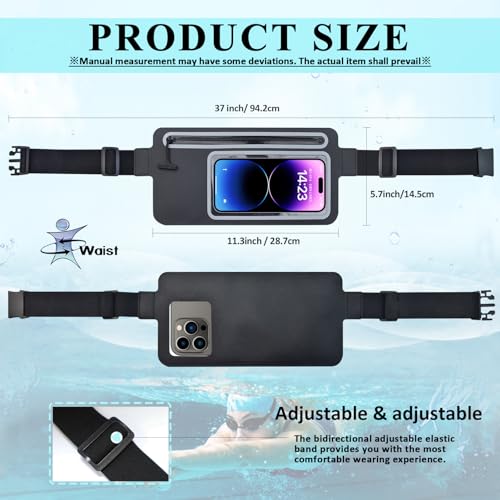 Black Fanny Pack for Women Waterproof Dry Bag for Paddle Boarding Men Kayak Snorkeling Swimming Boat Float Beach Travel,Water Proof Waist Bag Fit Phone iPhone Pro Max Running Belt Pouch Bags - style: 02-100% Waterproof With Clear Window
