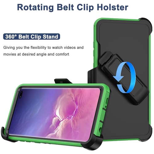 for Samsung Galaxy S10 Case with Belt Clip Holster, 2 x Screen Protector, [Military Grade Drop Protection] Heavy Duty Full Body Shockproof Rugged Protective Cover for Samsung Galaxy S10 (Green) - color: Green/Black