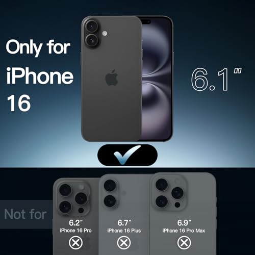 JETech Case for iPhone 16, Anti-Yellowing, Black | Shockproof Protection, Scratch Resistant Hard PC Back, Durable Transparent TPU Bumper - color: Black, size: iPhone 16