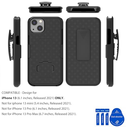 for iPhone 13/14 Case Belt Clip, Holster Screen Protector-Black | Swivel Stand Holder, Slim Shell Slide Pouch Full Body Drop Protective, Rugged Heavy Duty Shockproof Outdoor Cell Phone Cover - size: iPhone 13