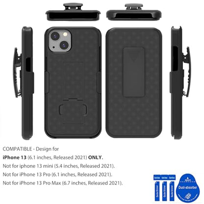 for iPhone 13/14 Case Belt Clip, Holster Screen Protector-Black | Swivel Stand Holder, Slim Shell Slide Pouch Full Body Drop Protective, Rugged Heavy Duty Shockproof Outdoor Cell Phone Cover - size: iPhone 13