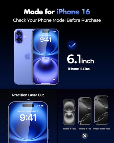 UNBREAKcable 3-Pack Screen Protector for iPhone 16,Tempered Glass | Shatterproof Glass,One Pull Perfection,Auto Dust Elimination,99.99% HD Clear,Bubble Free,Full Coverage for Apple 6.1 Inch - size: iPhone 16
