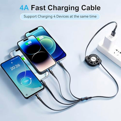 Multi Charging Cable,[2Pack 4Ft] Retractable Phone Charger for All Devices