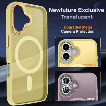 Newfuture Magnetic for iPhone 16 Case Matte Shockproof, Yellow | Military Drop Protection, Slim Matte Anti-Fingerprint, Compatible with Magsafe, Camera Guard, Translucent Protective Cover - color: Yellow, size: iPhone 16 6.1 inch