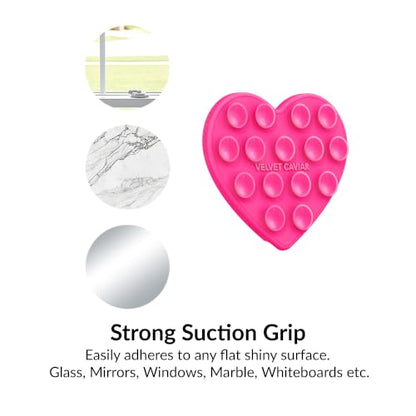 Velvet Caviar Suction Cup Phone Case Mount Compatible with MagSafe Devices Only - Magnetic Silicone Sticky Phone Grip Holder for iPhone Back of Phone - Mirror Gripper (Hot Pink Heart) - color: Hot Pink Heart