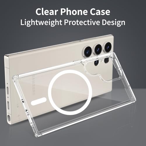 for Samsung Galaxy S23 Ultra Case Magnetic, [Compatible with Magsafe] 6.8 Inches Heavy Duty Protection Wireless Charging Lightweight Shockproof Anti-Slip Transparent Protective Phone Cover, Clear - color: Clear Magnetic