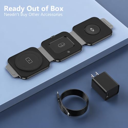 Travel Charger for Samsung Multi Devices, Foldable 3 in 1 Wireless Charging Station Fast Charging Stand/Pad Compatible for Samsung Galaxy S26/S25/S24/S23/Note20 Galaxy Watch8/7/6/Galaxy Buds4(Grey - color: black grey