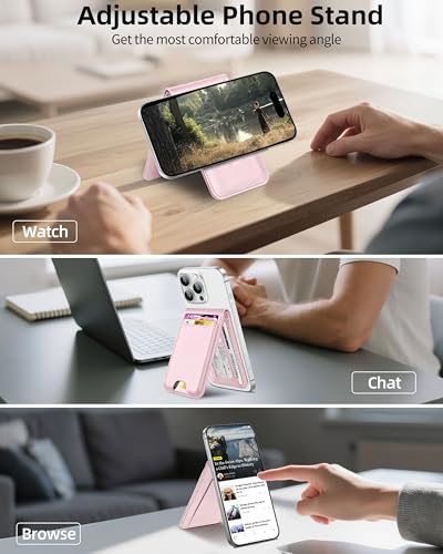 For Magsafe Wallet Stand, 6 Cards Holder, RFID Blocking | Strongest Magnetic Wallet for iPhone 17/16/15/14/13/12 Series, Magnetic Card Holder, ID Window, Vegan Leather, Baby Pink - color: Baby Pink