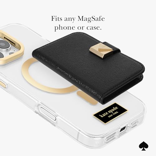 kate spade new york Deco Magnetic Card Holder/Wallet - Black | Stylish Phone Wallet - Compatible w/MagSafe Phones & Cases -Detachable MagSafe Wallet for iPhone 17 Pro Max/16/15/14/Pixel 10 - color: Deco - Black