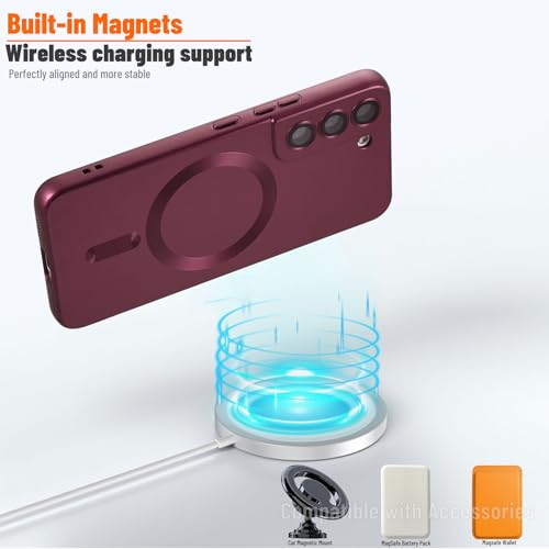 Magnetic for Samsung Galaxy S21 Plus Case,Soft Silicone Slim Fit Anti-Scratch Phone Case Cover with Camera Protection,Compatible with MagSafe,Burgundy - color: Burgundy, size: S21 Plus