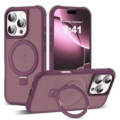 SKYLMW Compatible with iPhone 16 Pro Case with Stand,Wine Red | iPhone 16 Pro Phone Case 6.3",Magnetic Ring Stand,Compatible with MagSafe,Military-Grade Protection,Great Grip Feeling - color: Wine Red, size: Iphone 16 Pro