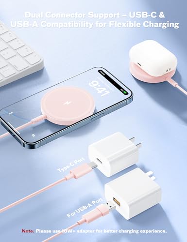 Bohuma Magnetic Wireless Charger: Mag-Safe Charging Pad Fast Charger Pad Dock for Home Office - color: Pink