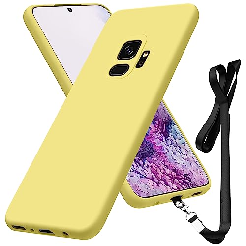 Compatible with Samsung Galaxy S9 Case 5.8 inch,Soft Touch Yellow | Liquid Silicone Full-Body Protective Case,Neck Lanyard Strap,Non-Yellowing Dropproof Protective Cover Thin,Yellow(1-73) - color: Yellow