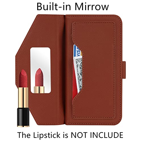 Crossbody Wallet for Google Pixel 7 Case with Strap,6.3",Brown | Long Shoulder Strap,Credit Card Holder, PU Leather, Handbag Purse, Kickstand, Make Up Mirror, Cover Case, for Women Girls - color: Brown