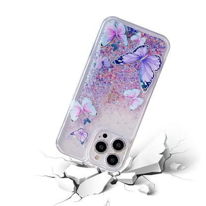 Compatible with iPhone 13 Glitter Butterfly Case Glow in The Dark Women Girls Girly Bling Sparkle Flowing Quicksand Light up Case Soft TPU Bumper Luminous Clear Phone Cover, Purple - color: Purple, size: iPhone 13
