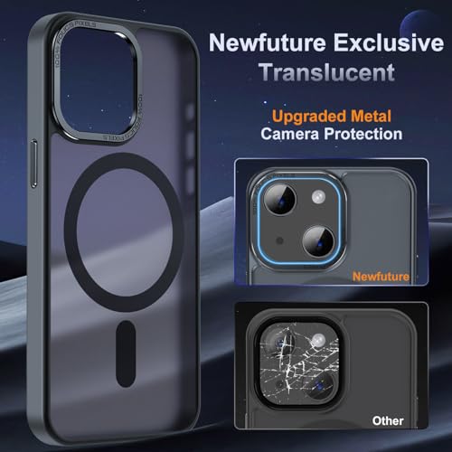 Newfuture Magnetic for iPhone 13/iPhone 14 Case Matte Shockproof, Black | Military Drop Protection, Slim Matte Anti-Fingerprint, Compatible with Magsafe, Camera Guard, Translucent Protective Cover - color: Black, size: iPhone 13/iPhone 14 6.1inch