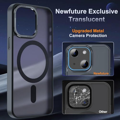 Newfuture Magnetic for iPhone 13/iPhone 14 Case Matte Shockproof, Black | Military Drop Protection, Slim Matte Anti-Fingerprint, Compatible with Magsafe, Camera Guard, Translucent Protective Cover - color: Black, size: iPhone 13/iPhone 14 6.1inch
