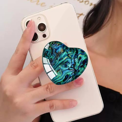 Expandiing Moblile Cell Phone Grip Heart Shape Glass Holder for Smartphones, Cellphone Collapsible Stand（Green Shell