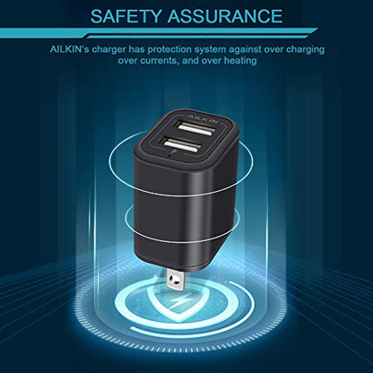 USB Power Adapter, Wall Plug Ailkin 2-Pack 5V/2.1A Fast Charging Cell Phone - color: Black