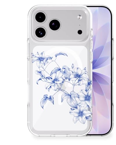 Feams for iPhone 17 Pro Max Case [Compatible with Magsafe] Slim Shockproof Protective Clear Phone Cover for iPhone 17 Pro Max 6.9" Women Girls, Blue Clematis - color: Blue Clematis, size: for iPhone 17 Pro Max (6.9 Inch)