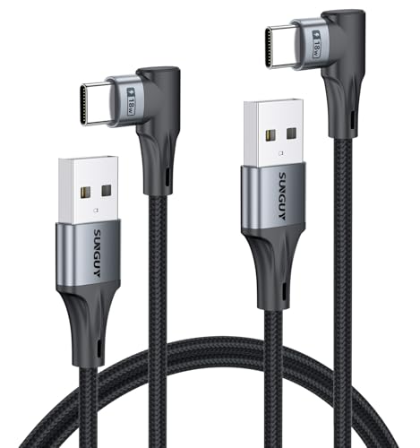 SUNGUY Right Angle USB A to USB C Cable 3FT 2Pack, 90 Degree USB C to USB A - size: 3FT+3FT