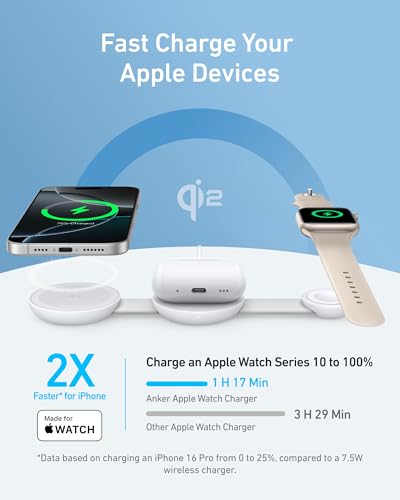 Anker MagGo UFO 3-in-1 MagSafe Compatible Qi2 15W Charging Station - color: Aurora White