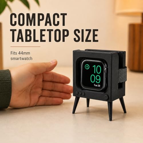 SplashNColor Charging Stand Compatible with Apple Watch Series 5 44mm – Retro TV Dock | Cable Management Holder | Nightstand Desk Cradle for Smartwatch Charging