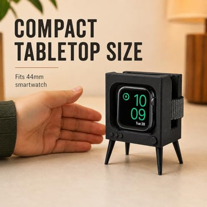 SplashNColor Charging Stand Compatible with Apple Watch Series 5 44mm – Retro TV Dock | Cable Management Holder | Nightstand Desk Cradle for Smartwatch Charging