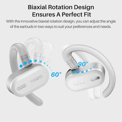 TOZO O2 Open Ear Wireless Earbuds,Multi-Angle Adjust 42H Bluetooth 5.3 - color: White