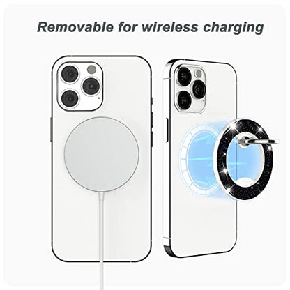Magnetic Phone Ring Holder for magsafe, Glitter Magnetic Grip Compatible with iPhone 17 16 15 14 13 12 Pro max,Pro,Plus,Mini, Pixel 10 Series Mag Safe Accessories,Adjustable Kickstand,Black - color: Glitter Black