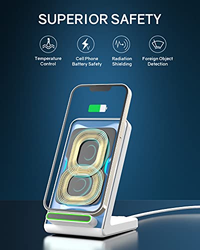 Fast Wireless Charging Station for Phone: CIYOYO 15W Charging Stand Compatible with iPhone 15/14/13/12/11, Samsung Galaxy S23/ S22/ S21/ S20 for Office Bedside Gift - color: Pearl white
