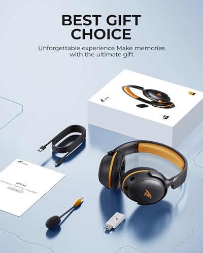 KOFIRE Wireless Gaming Headset, 2.4GHz USB Gaming Headphones with Bluetooth 5.4, 53MM 3D Stereo Sound, 65H Battery, ENC Noise Canceling Mic, 3.5mm Wired, for PS5, PC, PS4, Mac, Switch, Black-Orange