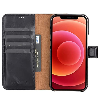Venito Florence Leather Wallet Phone Case Compatible with iPhone 13 Pro Max (6.7 inch) - Extra Secure with RFID Blocking - Detachable Phone Wallet (Rustic Black)* - color: Rustic Black, size: iPhone 13 Pro Max