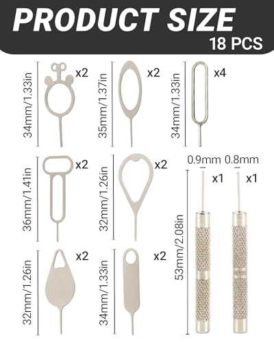 18 Pack SIM Card Ejector Tools Kit, Phone Tray Opener Pin for Easy Removal, SIM Tray Opener Pin Key, Standard Key, Compatible with Most Phones, Tablets and Other Mobile Devices
