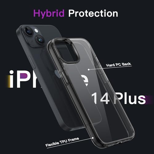 JETech Case for iPhone 14 Plus, Anti-Yellowing, Black | Shockproof Protection, Scratch Resistant Hard PC Back, Durable Transparent TPU Bumper - color: Black, size: iPhone 14 Plus