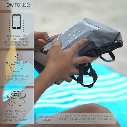 geckobrands Waterproof Phone Tote with 2L Dry Bag and Adjustable Strap – Protect Your Phone and Valuables While on The Go White - color: White