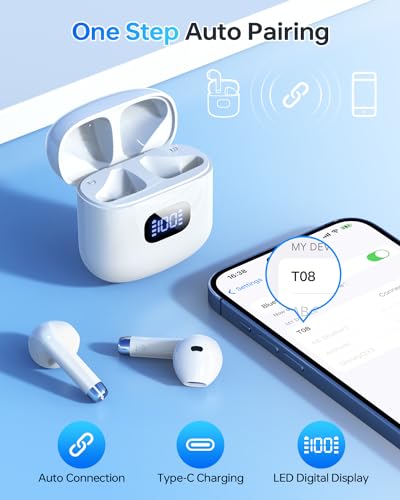 KTGEE Wireless Earbuds Bluetooth 5.3 Ear Buds Headphones, 40Hrs Playback - color: A-White