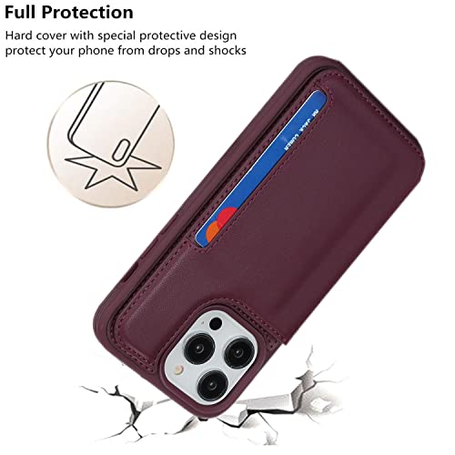 iCoverCase Compatible with iPhone 14 Pro Case with Card Holder, Wallet Case for Women Men RFID Blocking PU Leather Protective Phone Case 6.1 Inch (Wine Red) - color: Wine Red