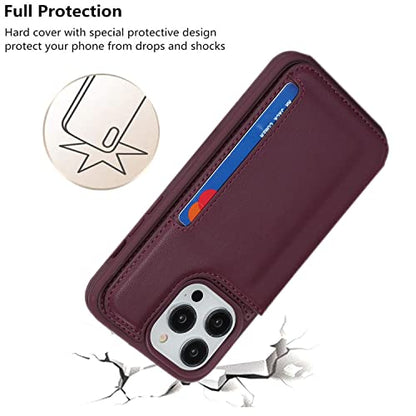 iCoverCase Compatible with iPhone 14 Pro Case with Card Holder, Wallet Case for Women Men RFID Blocking PU Leather Protective Phone Case 6.1 Inch (Wine Red) - color: Wine Red