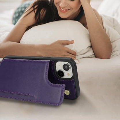 iCoverCase Compatible with iPhone 14 Plus Phone Case with Card Holder, Wallet Case for Women Men RFID Blocking PU Leather Protective Case 6.7 Inch (Dark Purple) - color: Dark Purple