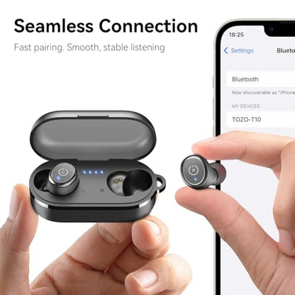 TOZO T10 Wireless Earbuds Powerful Bass Stereo Wireless Charging, APP, IPX8 - color: Black