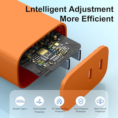 USB C Charger Block 3 Pack, Dual Port 20W Fast Wall Plug(Orange) - color: Orange