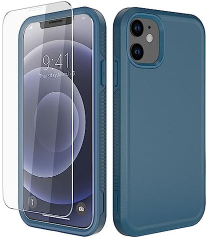 Diverbox for iPhone 12 case [Shockproof] [Dropproof] [Tempered Glass Screen Protector],Heavy Duty Protection Phone Case Cover for Apple iPhone 12 (Blue-2in1) - color: Blue-2in1