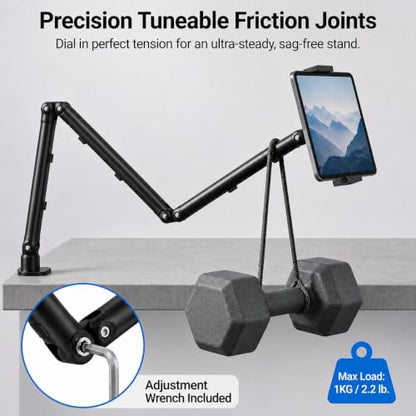Tablet Arm Mount for Desk, 30” Long iPad Holder with C-Clamp, 4.7-15.6 in