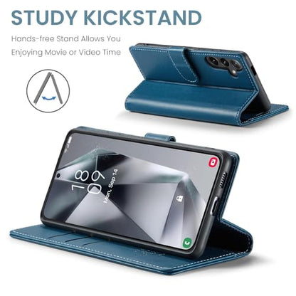 FLIPALM Wallet Case for Samsung Galaxy S25 Plus/S25+, Blue | Card Holder, RFID Blocking, PU Leather Folio Flip, Kickstand, Protective Shockproof Cover - color: Blue