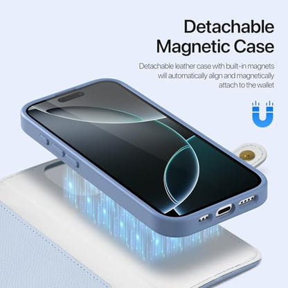 for iPhone 16 Pro Case Wallet, Detachable Magnetic Wallet Case | Compatible with Magsafe, RFID Blocking, Zipper Card Holder, PU Leather Flip Folio Case, Strap Wallet Case, Phone Kickstand - color: Blue, size: iPhone 16 Pro