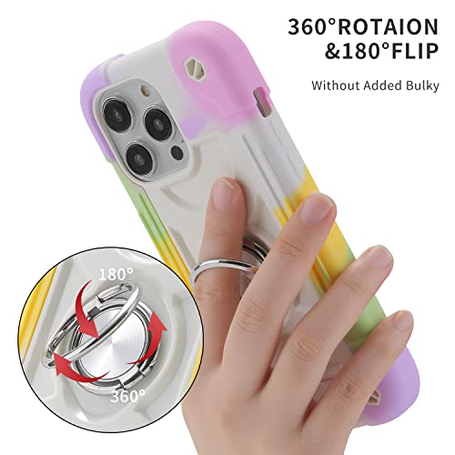 MARKILL Compatible with iPhone 14 Pro Case 6.1 Inch with Built-in Ring Stand, Military Grade Drop Protection Full Body Rugged Heavy Duty Case 3 in 1 Protective Durable Cover - color: Rainbow White, size: iPhone 14 Pro 6.1"