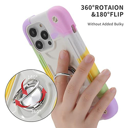 MARKILL Compatible with iPhone 14 Pro Case 6.1 Inch with Built-in Ring Stand, Military Grade Drop Protection Full Body Rugged Heavy Duty Case 3 in 1 Protective Durable Cover - color: Rainbow White, size: iPhone 14 Pro 6.1"
