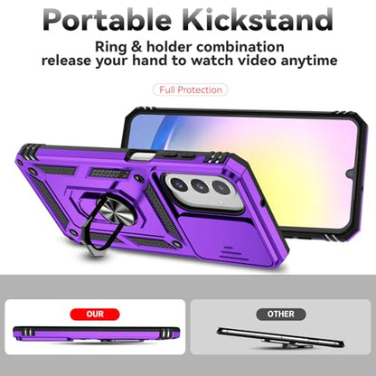 for Samsung Galaxy A17 / Galaxy A26 5G Case, with Slide Camera Cover HD Screen Protector [Military Grade Drop Tested] Ring Holder Kickstand Protective Phone Case for Samsung Galaxy A17, Purple - color: Purple w/ Slide Camera 2nd gen. Military Grade
